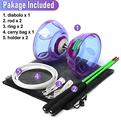 Image of Bodyrhythm 5 Bearings Chinese Diabolo Yoyo Set with Fiberglass Sticks, Adjustable Strings for All Ages - Best for Fitness and Tricks (Purple)