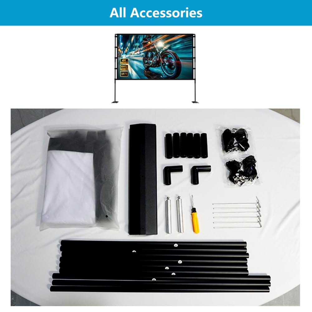 84" 100" 120" Schermo di Proiezione Portatile All'aperto con Supporto, Schermo Cinematografico 4K Ultra HD Pieghevole Senza Rughe per Home Theater(120" (16:9))