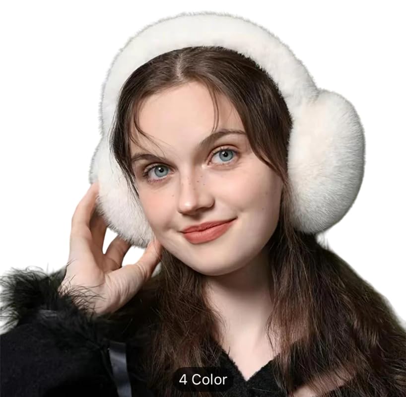 Ear Muffs for Winter Women Girls Faux Fur Fuzzy Earmuffs Foldable Ear Warmer Fleece Lining Ear Covers Headband Style, Ideal for Running, Cycling & Biking (Pack of 1)(White)-image-1