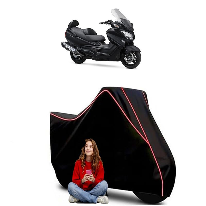 Image of Burgman 200 Scooty Bike Cover Water Resistant Outdoor Use Universal Fit Scooters Motorcycles Heavy Duty UV Protection Dust Rain Scratch Resistant Elastic Bottom Black Blue Piping
