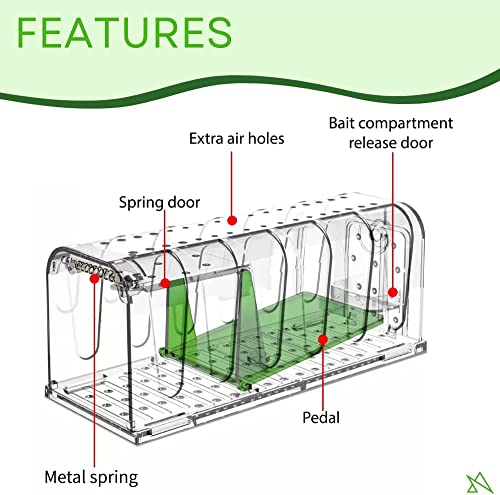 Humane Mouse Traps 2 Pack, Mouse Trap Indoor for Hom,No Kill Live Mice Catch Cage, Indoor and Outside Mouse Traps, Kids/Pets Safe, Easy to Set…