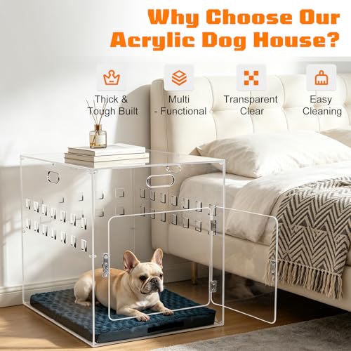 Acrylic Dog House, 27.5" L x 20" W x 24.5" H Clear Indoor Dog Crate Furniture for Small & Medium Dogs, Modern Transparent Pet Kennel Furniture with Lock (Extra Large) - Image 5
