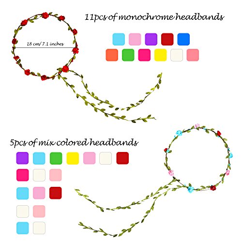 Foto von FEPITO 16 Stück Blume Krone Blume Stirnband Garland Blumenkranz Stirnband für Festival Hochzeit