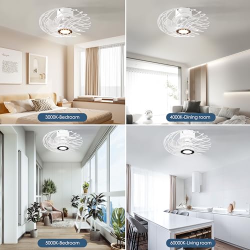 Redstar Ceiling Fans With Lights, White Flush Mount Enclosd Caged Ceiling Fan With Light For Bedroom, Laundry Room, Cloakroom thumb #6