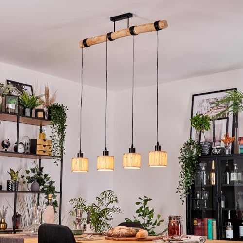 Suspension Bongal écru et noir à 4 lumières pour salon moderne