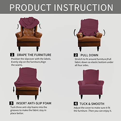 Image of Easy-Going Stretch Wingback Chair Sofa Slipcover ASH Rose | 1-Piece Sofa Cover Furniture Protector Couch Soft with Bottom, Spandex Jacquard