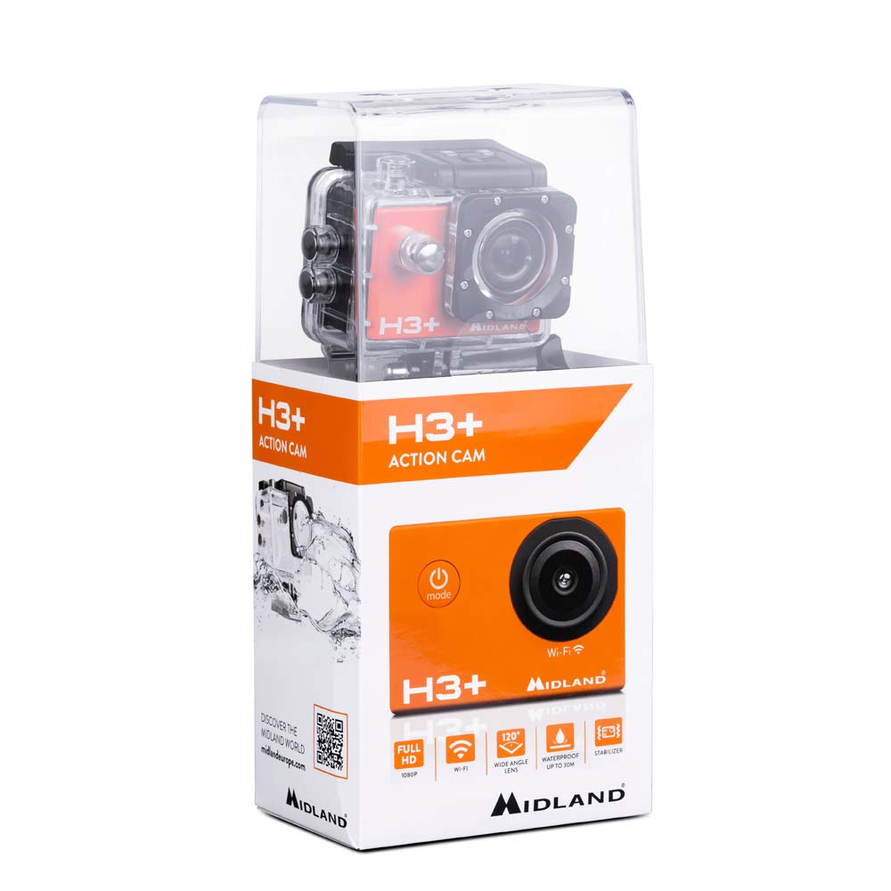 Midland - Action Cam H3+ Videocamera Sportiva Full HD con Stabilizzatore, Wi-Fi e Dash Cam, Fotocamera 16MP - Macchina Fotografica Subacquea, Funzione Rilevamento Movimento, Custodia Waterproof 30m