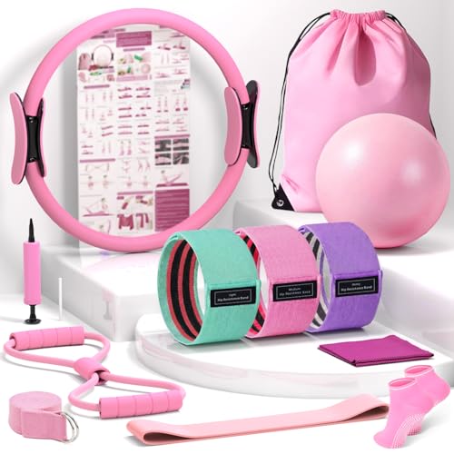 Pilates Kit for Home Workouts, Pilates Essentials Kit for Women, Better Me Pilates Kit,Pilates Equipment with 14.5"Pilates Ring Set,9" Yoga Ball,Cooling Towel,6 Pilates Resistance Bands for Stretching