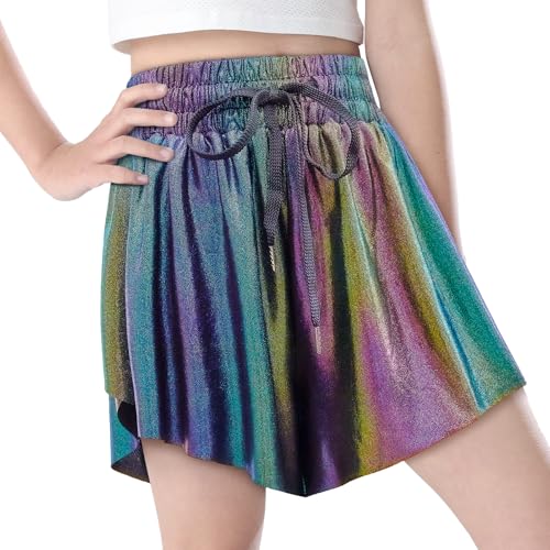 Girls Butterfly Shorts Sparkle Flowy Athletic Shorts for Girls Gym Skorts 2-in-1 Skirt for Kids Preppy Clothes