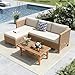 MFSTUDIO 5-teiliges Rattan Gartenmöbel Set mit Outdoor-Couchtisch, Wicker Lounge Corner Sofa Set, Doppel-Couchtisch für zusätzlichen Stauraum, mehrere Querbalken
