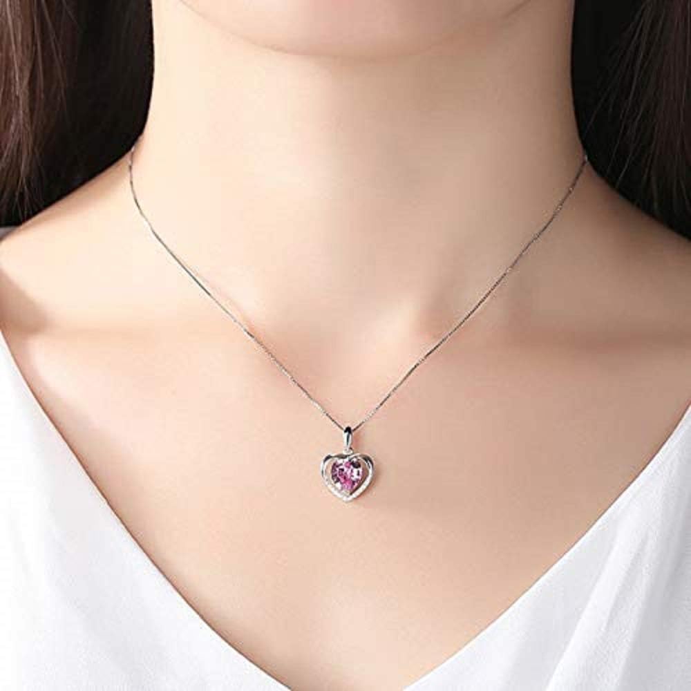 Sterling Silver 8mm Heart Shape Crystal with Cubic Zirconia Pendant Necklace