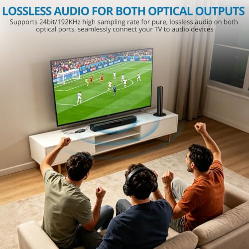 Image of AUTOUTLET HDMI eARC /ARC to Dual Optical Audio Adapter, HDMI ARC to Optical Converter with 2 Toslink SPDIF Outputs for TV Soundbar Wireless Headphones, 192kHz, Dolby DTS 5.1