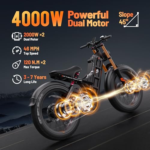 Image of 2026 eAhora Romeo Pro 3 /2 52-46 Mph Electric Bike for Adults, 6000W /4000W /2500W Dual Motor Ebike 60V 80Ah /52V 70Ah Battery 235+Miles Long Range, 26*4.0 inch /20*4.5 inch Fat Tire, Full Suspension, All Terrain