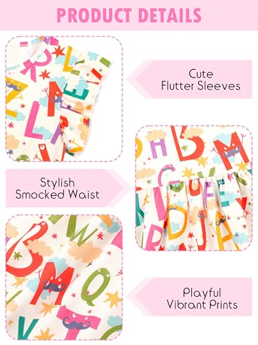 Toddler Girls Back to School Dress Casual Flutter Sleeve Swing Midi Kids Summer Sundress School Outfit 4-8 Years2