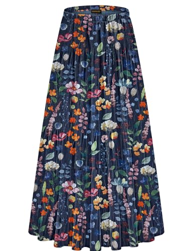 Image of NASHALYLY Women's Chiffon Elastic High Waist Pleated A-Line Maxi Skirts