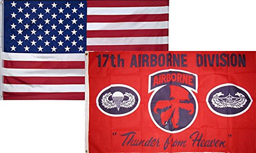 3x5 Wholesale Combo USA American & 17th Airborne Division Flag 3'x5' (2 Pack) Super Polyester Nylon Fade Resistant Double Stitched Premium Penant House Banner G