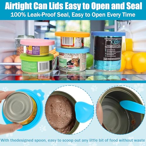 Image of 4PCS Pet Food Can Lids, Silicone Food Can Covers Set with Spoon, Reusable BPA-Free and Dishwasher Safe for Dog and Cat Food Canned, Green /Blue