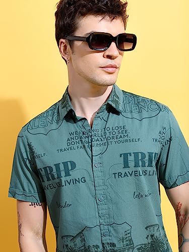 Image of Ketch Men Cotton Slim Fit Printed Half Sleeve Shirt