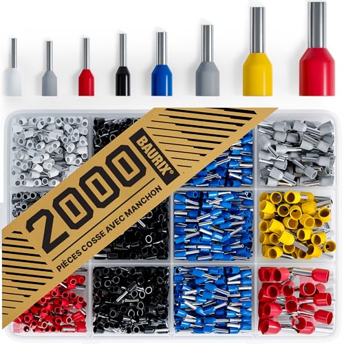 BAURIX® Embouts de cablage 2000 pièces - Cosse a Sertir triés selon DIN - [0,5-10 mm²] - Set d'embout cable electrique isolants professionnels - Connecteur électrique