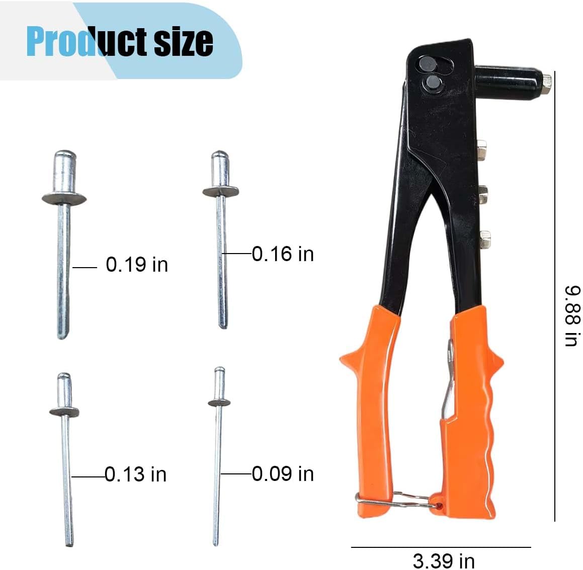 BDZMC Rivet Gun, Manual Professional Hand Riveter, 3/32", 1/8", 5/32", 3/16" Rivets, Heavy Duty Pop Car Rivet Gun Kit for Metal, Plastic and Leather