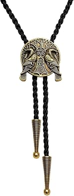 Norse Viking Bolo Tie for Men Retro Western Cowboy Necktie | 3D Pendant Western Cowboy Leather Necklace, Western Gothic Statement Jewelry for Rodeo Casual Shirts, Adjustable Braided Cord