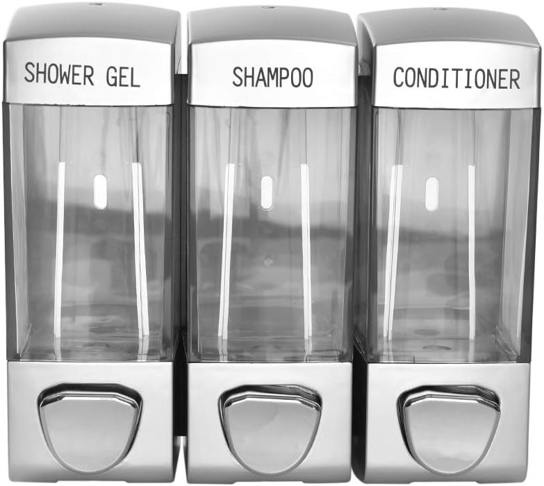 Little World Soap Dispenser, Wall Mounted Manual Hand Dispenser Shampoo Shower Gel Lotion Container Dispenser for Hotel Bathrooms, Sliver 3 Chamber