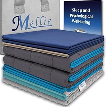 Mellie Luxury 6.8kg Super King Weighted Blanket Set, 2 Zippered Warming and Cooling Covers - Stress, Insomnia, Anxiety Relief Weight Blanket - 180 x 200cm (Grey/White | Navy/Cream | Silver/Teal)