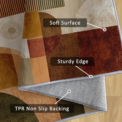 Tapis rétro 50s géométrique lavable antidérapant pour salon - 5