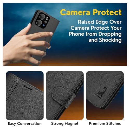 Image of AIBEX Compatible for Vivo Y21 5G / Vivo Y11 5G Flip Cover Leather Finish | Inside TPU with Card Pockets | Wallet Stand | Complete Protection Flip Case Black