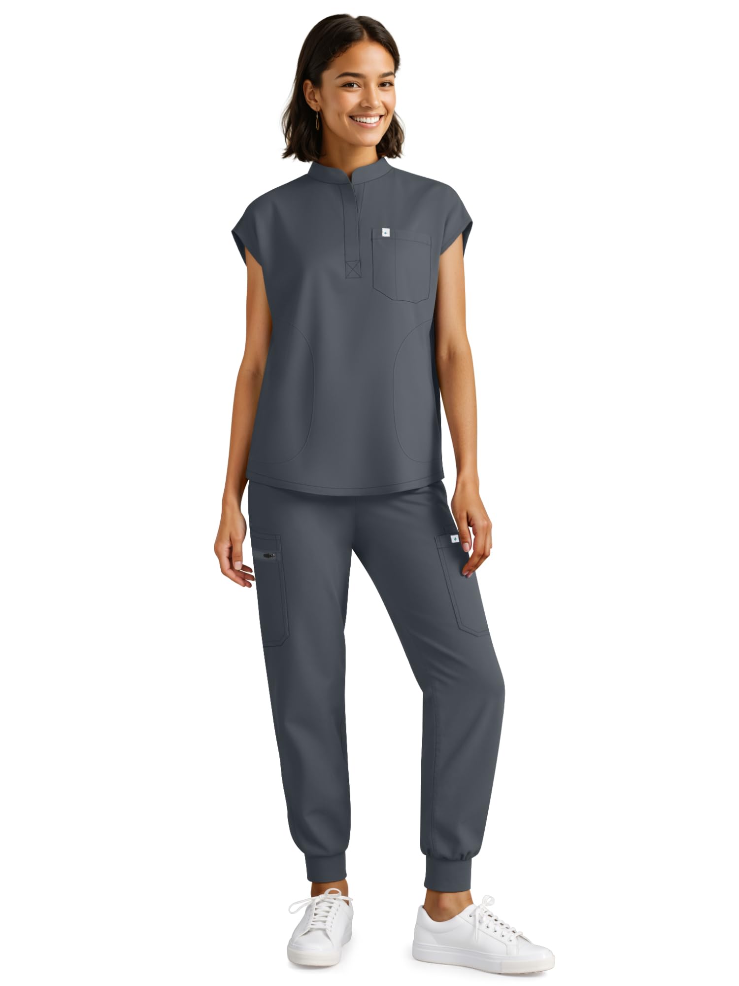 Scrubs for Women Set - Stretch Medical Uniform Scrubs - Slim Fit Top Cargo Pant Scrubs Set with