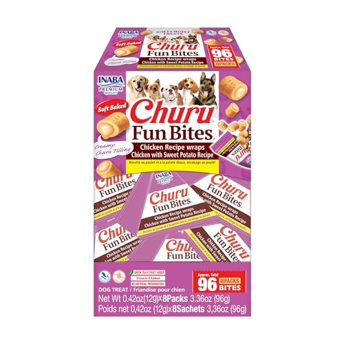 INABA Churu Fun Bites for Dogs Soft & Chewy Dog Treats with Vitamin E 0.42 Ounces per Tetra 8 Tetras per Box Chicken with Sweet Potato Recipe