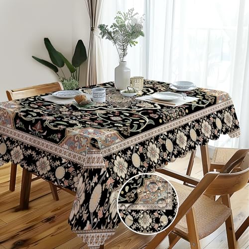 Whimsio Nappe Rectangle Lavable Anti-Taches, Nappe Florale Vintage, Nappe de Table Polyester pour Extérieur, Restaurant, Cuisine, Jardin, Fête, Mariage ou Maison (110 x 140 cm)