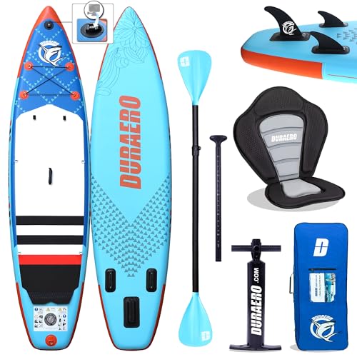 Aufblasbare SUP Board Set Stand Up Paddle Board mit Kayak, Tragfähigkeit 150 kg, Basis für Sportkameras, Abnehmbare Fischflossen,Double pagaie réglable, 330x76x15cm, Dunkelblau