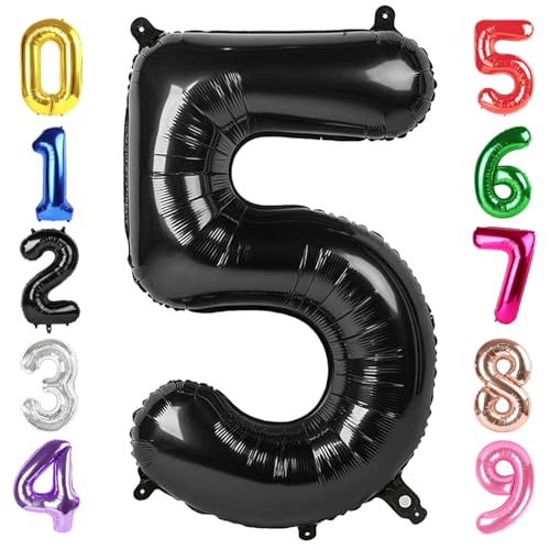 Image of 40 Inch Black Number 5 Balloon Birthday Party Decorations for Men & Women | 40 Inch Black inflatable foil number balloons, large birthday decorations for 5th birthday