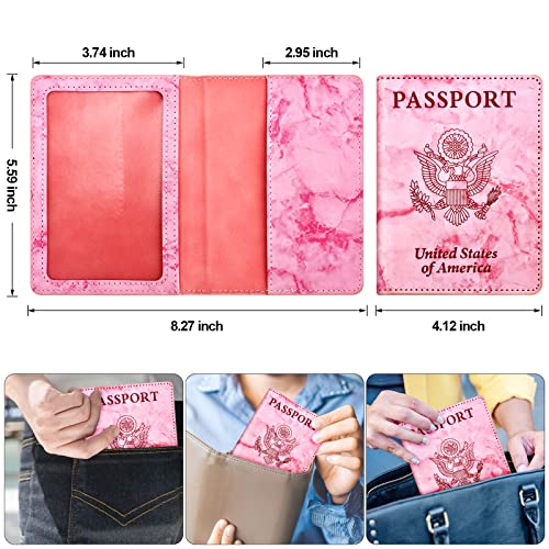 Image of Eoehro Passport and Vaccine Card Holder, Faux Leather, E-Marble Rose Red, Unisex, 5.6 inchx 4 inch
