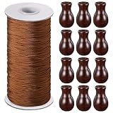Windyun 110 Yards Blind Cord 1.8 mm Braided Lift Shade Curtain String and 12 Pieces Wood Blind Pull Cord Knobs for Roman Shade Kit, Curtain Craft(Brown)
