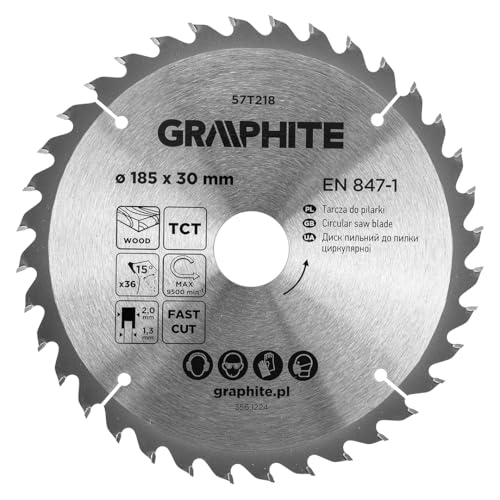 GRAPHITE Widia Lame de Scie Circulaire - Lame de Scie en Carbure pour Bois, Panneau de Particules, MDF, Contreplaqué et Aluminium - Coupes Précises, Y Compris, Anneaux de Réduction, Propre et Rapide