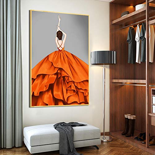 Moderne orange danse fille toile peinture posters muraux 70x100 cm