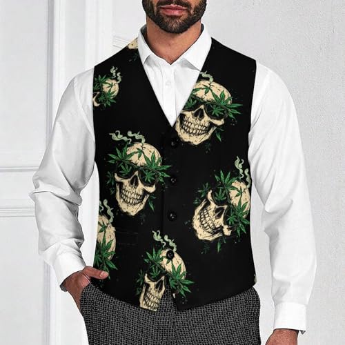 Weed Skull Mens Slim Fit Suit Vest Dress Waistcoat Casual Business Vest2