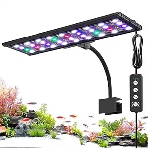 AQQA LED Aquarium Light, 24/7 Mode Clip on Fish Tank Light with Memory Function, DIY Mode Full Spectrum Aquarium Plant Light, Adjustable Timer/Brightness, IP68 Waterproof for 11-16 in Fish Tank 11W