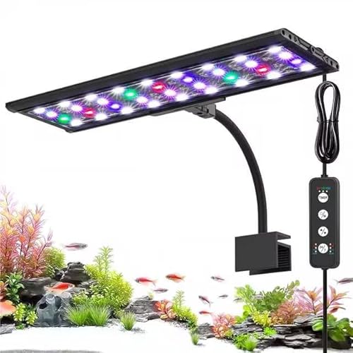 AQQA LED Aquarium Light, 24/7 Mode Clip on Fish Tank Light with Memory Function, DIY Mode Full Spectrum Aquarium Plant Light, Adjustable Timer/Brightness, IP68 Waterproof for 11-16 in Fish Tank 11W