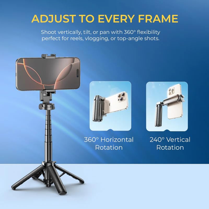 Image of Digitek (DTR 460 SS) Extendable Selfie Stick Tripod for Smartphones, 360 Rotation, Telescopic Rod, Phone Holder with 10m Wireless Remote Range, Ideal for Vlogging