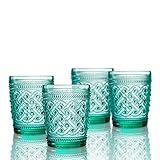 Elle Decor 229807-4OFGR Bistro Ikat 4 Pc Set Old Fashion, Green-Glass Elegant Barware and Drinkware, Dishwasher Safe, 9.8 oz