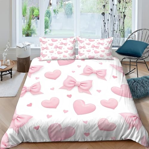 XFKLYNVCJ Rainbow Hearts Housse de Couette Microfibre 3 Pièces 3D Imprimée Respirante Pastel Cute Design Parure de Lit avec Fermeture Éclair Ultra Douce for...