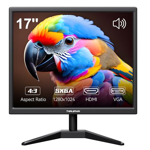 Thinlerain 17 Inch Computer Monitor, 4:3 1280x1024 Small Desktop Square Monitor with VGA HDMI, VESA Wall Mountable, Built-in Speakers for Office POS Raspberry Pi Industrial
