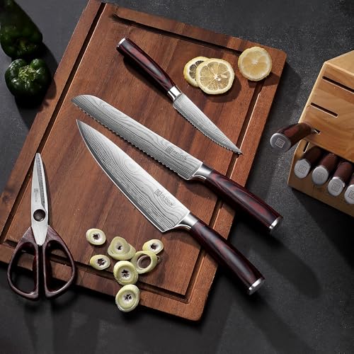 PAUDIN Kitchen Knife Set with Block, 14 Pieces Knife Sets for Kitchen with Block, High Carbon German Stainless Steel Sharp Chef Knife Set with Ergonomic Pakkawood Handle - Image 3