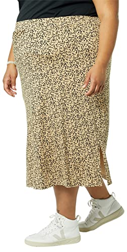 Amazon Essentials Women's Pull-On Knit Midi Skirt (Available in Plus Size), Camel Animal Print, 3X