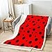 Ladybug Bed Blanket Kids Girls Red and Black Sherpa Blanket Soft Cozy Lightweight Polka Dot Pattern Plush Fleece Cartoon Theme Blanket Gifts for Bed Chair Office Sofa(Throw 50