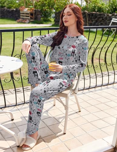 Ekouaer 2 Pack Women Pajama Sets Long Sleeve Sleepwear Soft Loungewear PJs - image 5