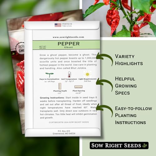 Sow Right Seeds - Ghost Pepper Seeds for Planting - Extra Hot Non-GMO Heirloom Peppers - Ideal for Indoor or Outdoor Gardens - Grow Your Own Hottest Pepper Plants - High Scoville Rating (1) - Image 2